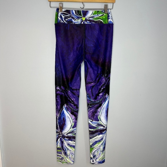 Debbie Dannheisser purple/green “swirled paint” print leggings. SZ M. Like new! - Picture 1 of 8